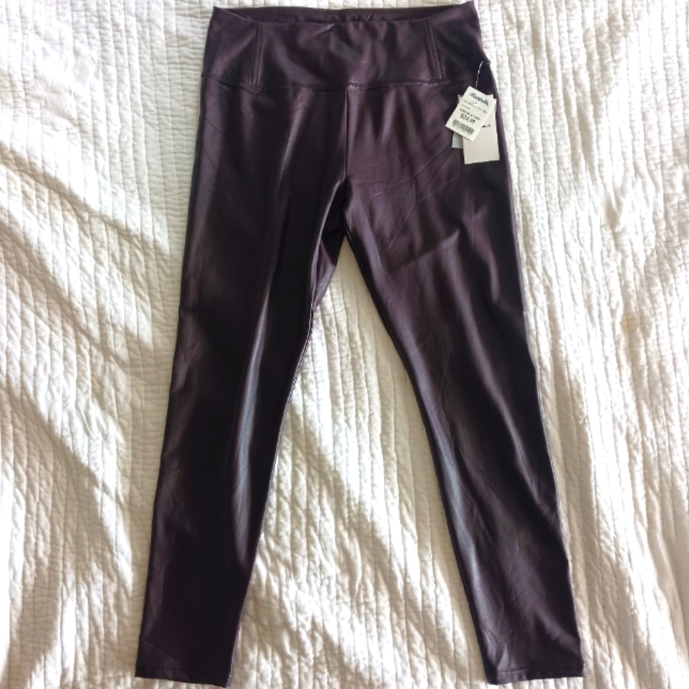 Brown Purple Faux Leather High Waist Pants Leggings Womens L 7 For All Mankind